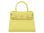 A bright yellow luxury Italian leather natural soft grain handbag with a top handle, detachable strap and gold-plated hardware, positioned against a plain background.