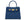 Royal blue Italian leather handbag with gold hardware, a top handle and a detachable strap on a white background