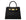 Black ‘crocodile print’ handbag with gold hardware on a white background
