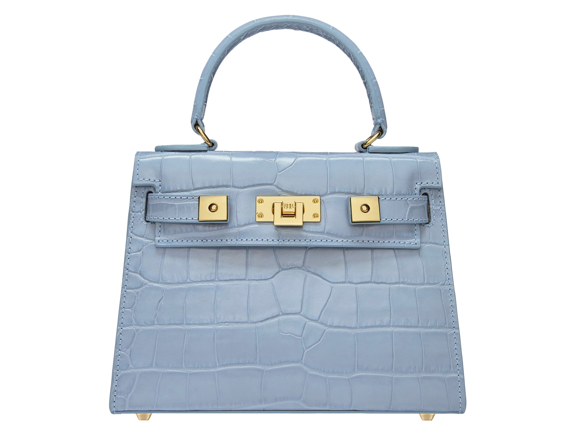A blue 'Croc' print Italian calf leather handbag with gold plated hardware and a top handle.