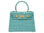 A turquoise 'Croc' print Italian calf leather handbag with gold plated hardware and a top handle.