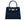 Navy blue Italian leather handbag with gold hardware, a top handle and a detachable strap on a white background