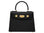 Black calf Italian leather handbag with a pebble print texture, featuring a top handle, detachable strap and gold-plated hardware.