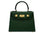A dark green, medium-sized Italian leather handbag with a pebble print and gold plated hardware, featuring a top handle and a detachable shoulder strap.