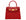 A bright red, medium-sized Italian leather handbag with a pebble print and gold-plated hardware, featuring a top handle and a detachable shoulder strap.