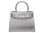 Medium silver natural grain Italian leather handbag with silver hardware, a top handle and a detachable strap on a white background