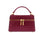 Maroon ‘lizard’ print Italian leather handbag with gold zipped closure and gold accents on a white background