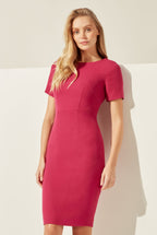 Berry Pink Dress with Boat Neck and Short Sleeves - Angie