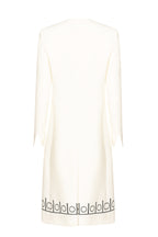 Ivory Faille Dress Coat with Black Embroidery - Vanya