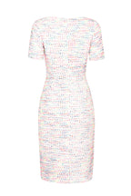 Multi Striped Ivory Summer Tweed Dress with Short Sleeves - Angie
