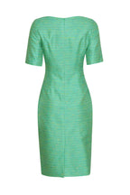 Green Summer Dress with Slub Stripe and Elbow Length Sleeves - Angie