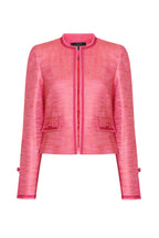 Bright Pink/Orange Short Tweed Jacket with Braid Buttons - Carrie