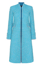 Turquoise Tweed Dress-Coat with Multi Stripes - Claire