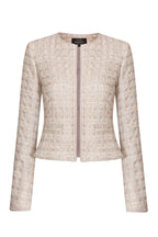 Short Tweed Edge-to-Edge Jacket in Taupe Colours - Gina