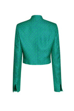 Silk/Wool Matelassé Short Jacket in Green/Blue Diamond Print - Hermione