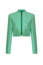 Waist-Length Jacket in Green with Multi Slub Stripe - Hermione
