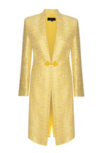 Yellow Dress Coat in Summer Slub Stripe with Self Trim and Frogging  - Vicky