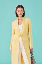 Yellow Dress Coat in Summer Slub Stripe with Self Trim and Frogging  - Vicky