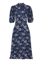Sof Dress in Navy/Pink Floral Printed Silk Cloqué