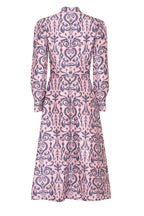 Sophie Dress in Pink/Grey Ikat Printed Silk Shantung