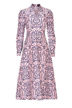 Sophie Dress in Pink/Grey Ikat Printed Silk Shantung