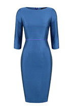 Jade Blue Herringbone Jacquard Dress - Angela