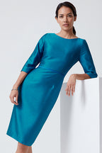 Jade Blue Herringbone Jacquard Dress - Angela