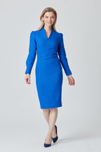 Royal Blue Fitted Dress with Long Sleeves and High Neck - Tricia