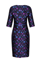 Navy Sateen Dress with Purple/Royal Spots - Angela