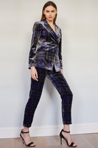 Tartan Velvet Jacket in Blue/Green - Imogen