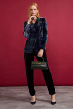 Tartan Velvet Jacket in Blue/Green - Imogen