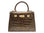 A bronze croc print Italian calf leather luxury handbag with gold plated hardware and a top handle.