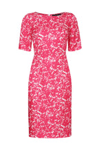 Dress in Pink Flower Print in Cloqué Silk - Angie