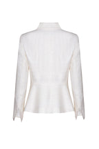 Ivory Raw Silk Tussar Fitted Jacket with Wide Collar and Waist Fastening - Joanna