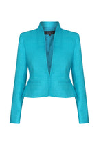 Short Fitted Jacket in Turquoise Plain Raw Silk Tussar - Margo