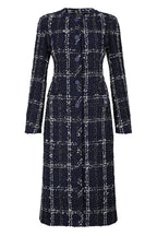 Navy/White Check Tweed Coat - Chloe