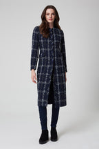 Navy/White Check Tweed Coat - Chloe