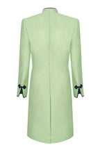 Chartreuse/Navy Dress Coat in Summer Brocade with Cord Trim and Frogging  - Vicky