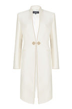 Ivory Dress Coat in Summer Brocade with Cord Trim and Frogging - Vicky