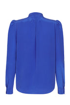 Stand Collar Washed Silk Blouse in Royal Blue - Sonia