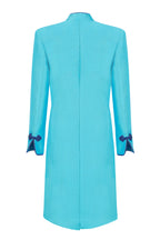 Turquoise Dress Coat in Summer Brocade with Cord Trim and Frogging  - Vicky